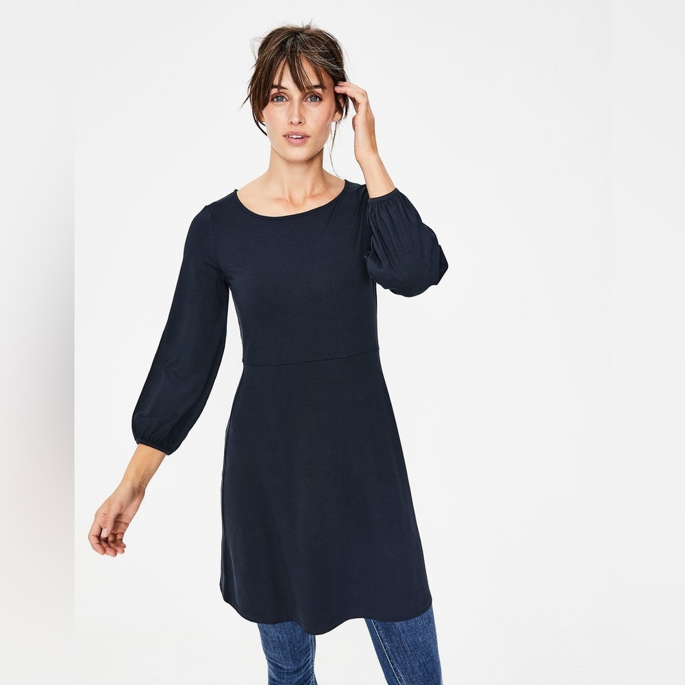 NWT Boden Lucie Navy Blue Jersey T-Shirt  Shift 3/4 Sleeve Midi Dress Size 8